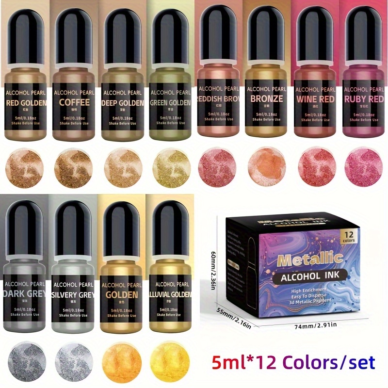 Alcohol Ink Set - 12Metalik color3Dönerleme Seti(5ml*12Color/Set),Alkol Mürekkep Metalik Degrade