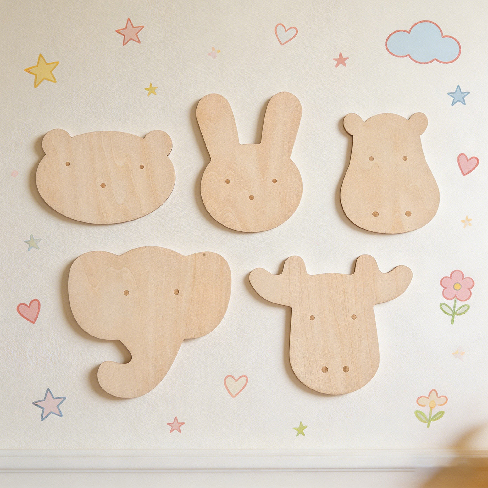 Art And Craft For Nursery - 5 Adet Hayvan Figürlü Ahşap Duvar