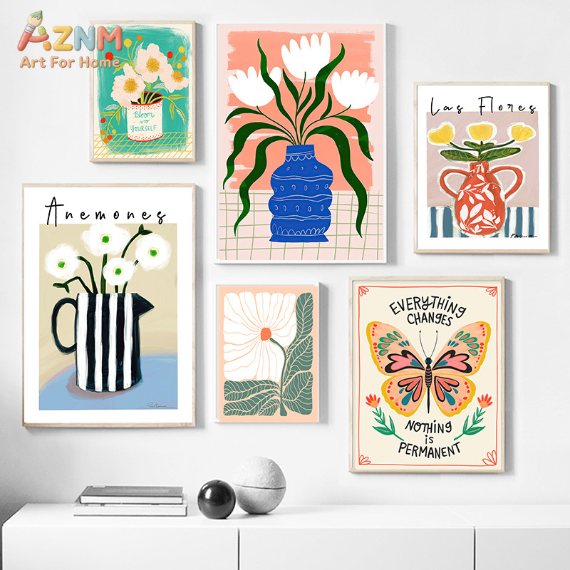 Art Craft Butterfly - AZNM Boho Çiçekli Kanvas Duvar Sanatı