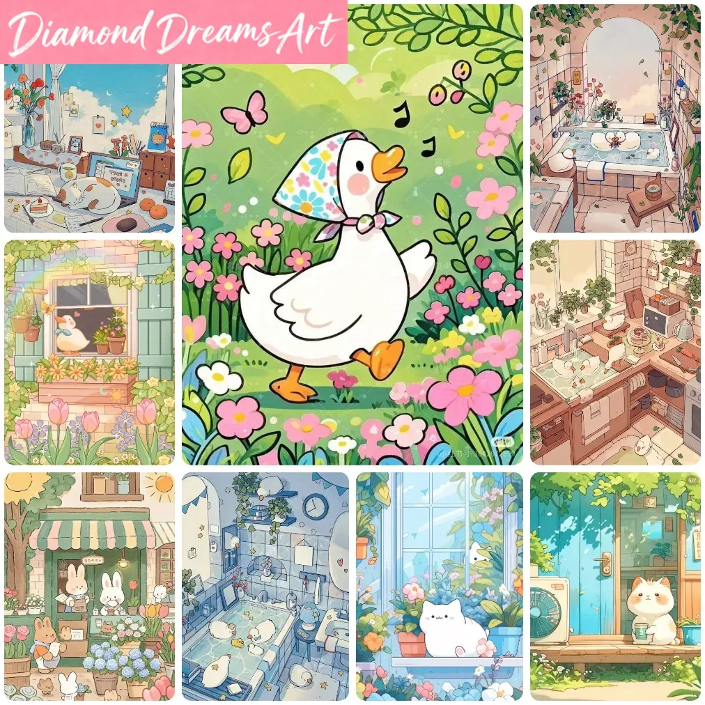 Art Craft Duck - Çerçevesiz, Sevimli Karikatür Hayvanlar Elmas Boyama,